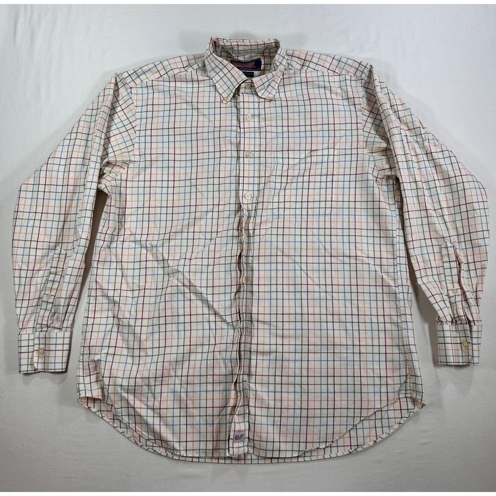 Vineyard Vines Mens Murray Shirt Large Cotton Tattersall Check Button Down White